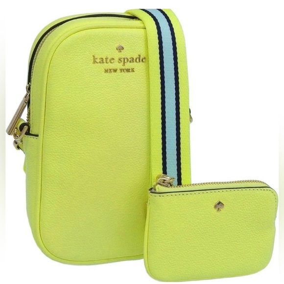 kate spade Handbags - Kate Spade Rosie North South Zip Phone Crossbody  (Melon Rind/Neon Yellow) NWOT